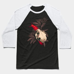 Enigmatic Escargots: Spooky Art Print Featuring Red Snail Donning Cat Skull Shell Baseball T-Shirt